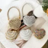 Luxury Mini Diamond Inlay Heart Shape Crystal Clutch Purse Stones Evening Wedding Party Shoulder Bag Handle Rhinestone Handbags