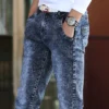 Harajuku Fashion Men's Jeans Stretch Luxury Clothes for Men Korean Style Streetwear Cowboy Solid Snowflake Skinny Denim Pants